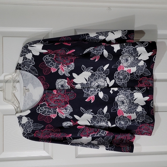 TALBOTS | Navy Floral 3/4 Sleeve Button Up Cotton Sweater - Size Med Petite - Picture 1 of 7